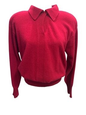 Vintage Outlander Red Single-Button Collared Pullover Lambswool Sweater